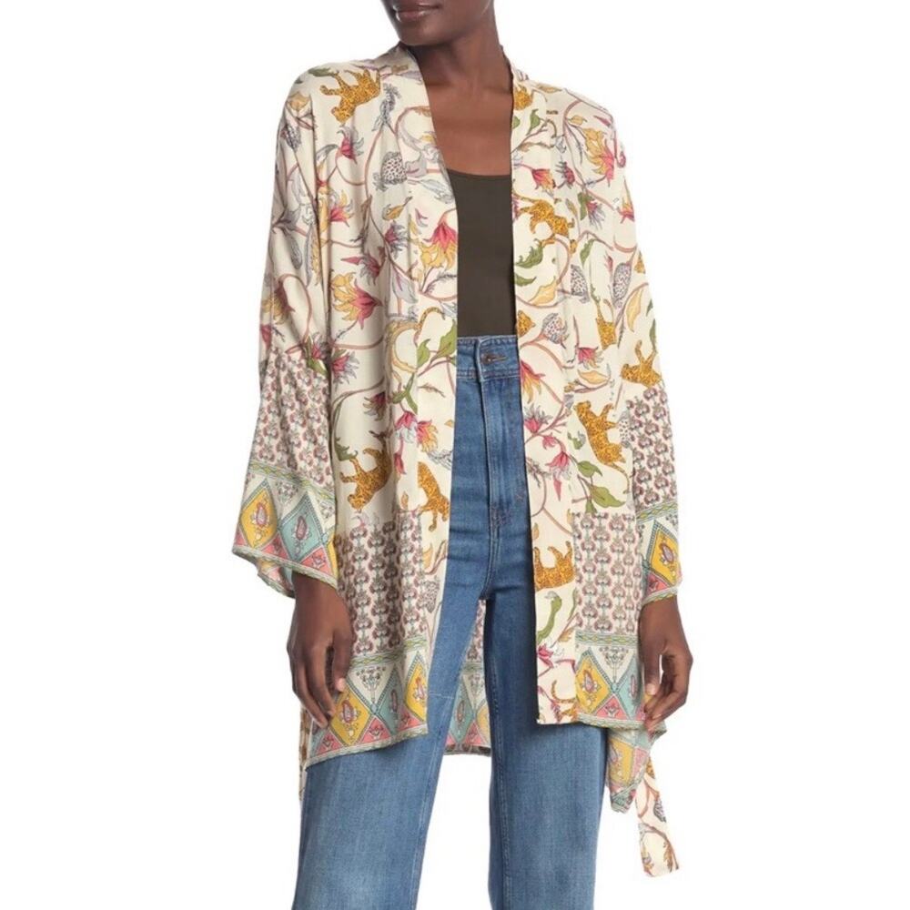 Z&L Europe‎ Boho Leopard Kimono Duster Cover Up Sz OS Open Front Festival Summer